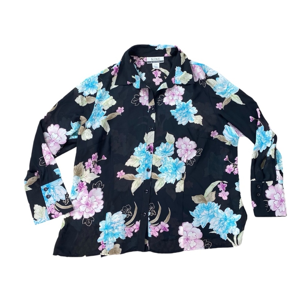 Woman’s Nine & Company semi sheer floral button down shirt size 20W